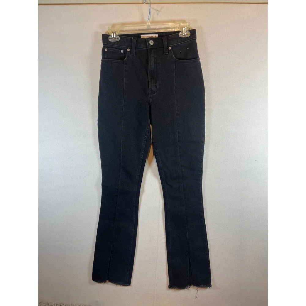 Abercrombie & Fitch Curve Love The Skinny High‎ Rise Split Hem Black Jeans 25 0S